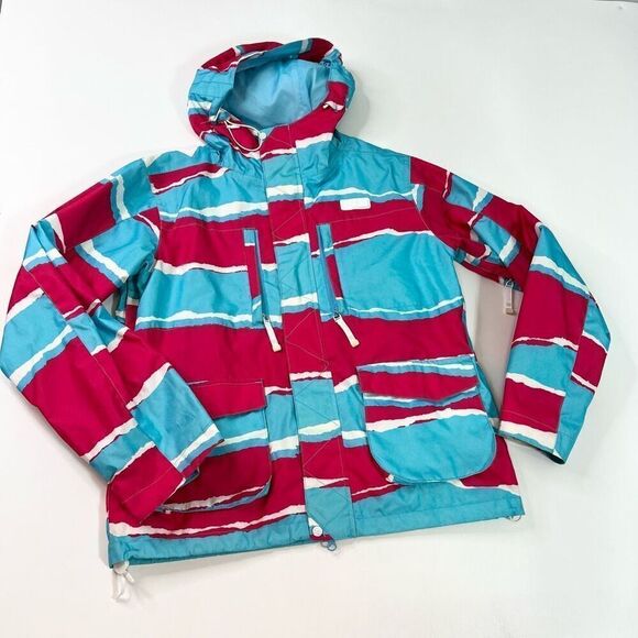 DC Exotex 5000 Ski Jacket Womens Medium Blue & Red Striped Lined Full Zip Hooded - Picture 1 of 12